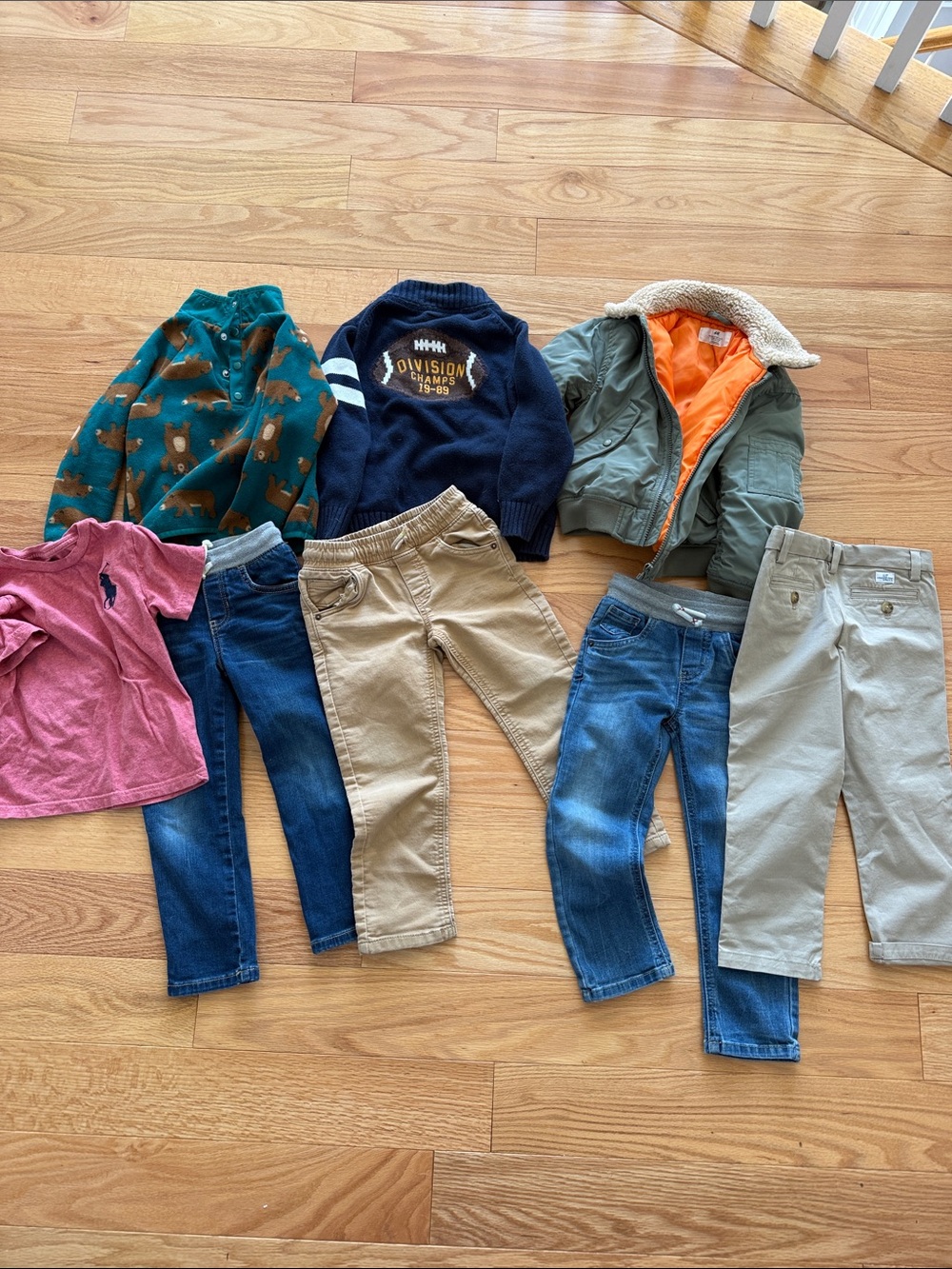 Lot of Boys Clothing - Jacket, Sweaters, Jeans & Pants - Green, Navy, Tan, Blue
